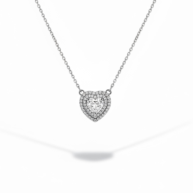 Heart Shaped Diamond Halo Necklace