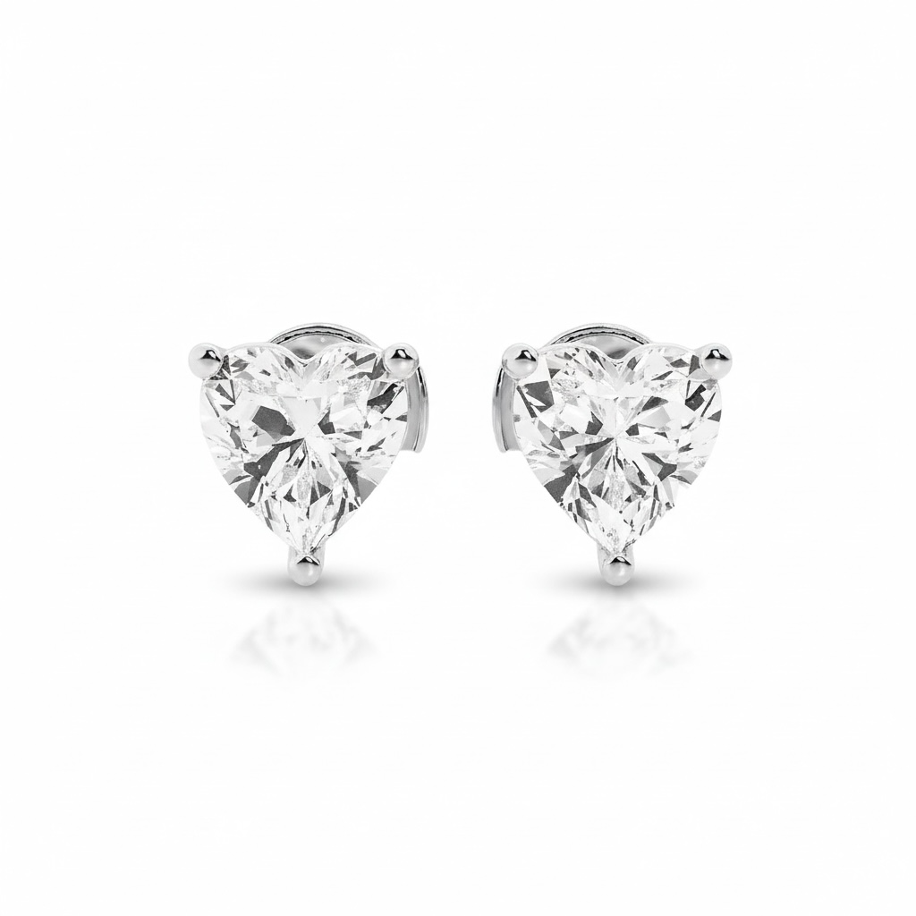 Heart Shaped Solitaire Diamond Stud Earrings